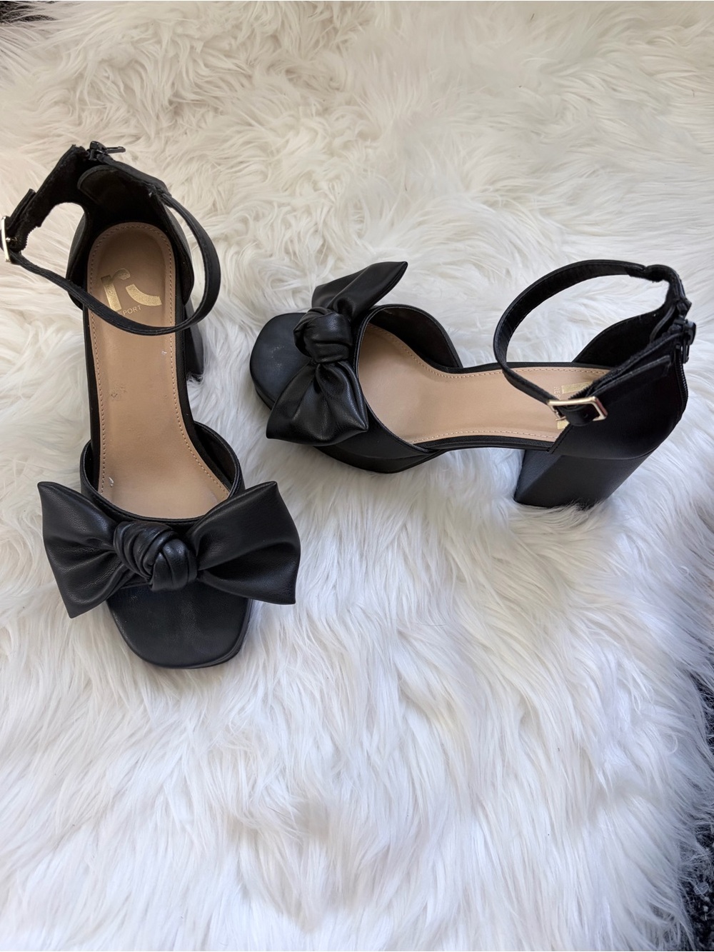 Black Bow Block High Heel Sandals with Ankle Strap